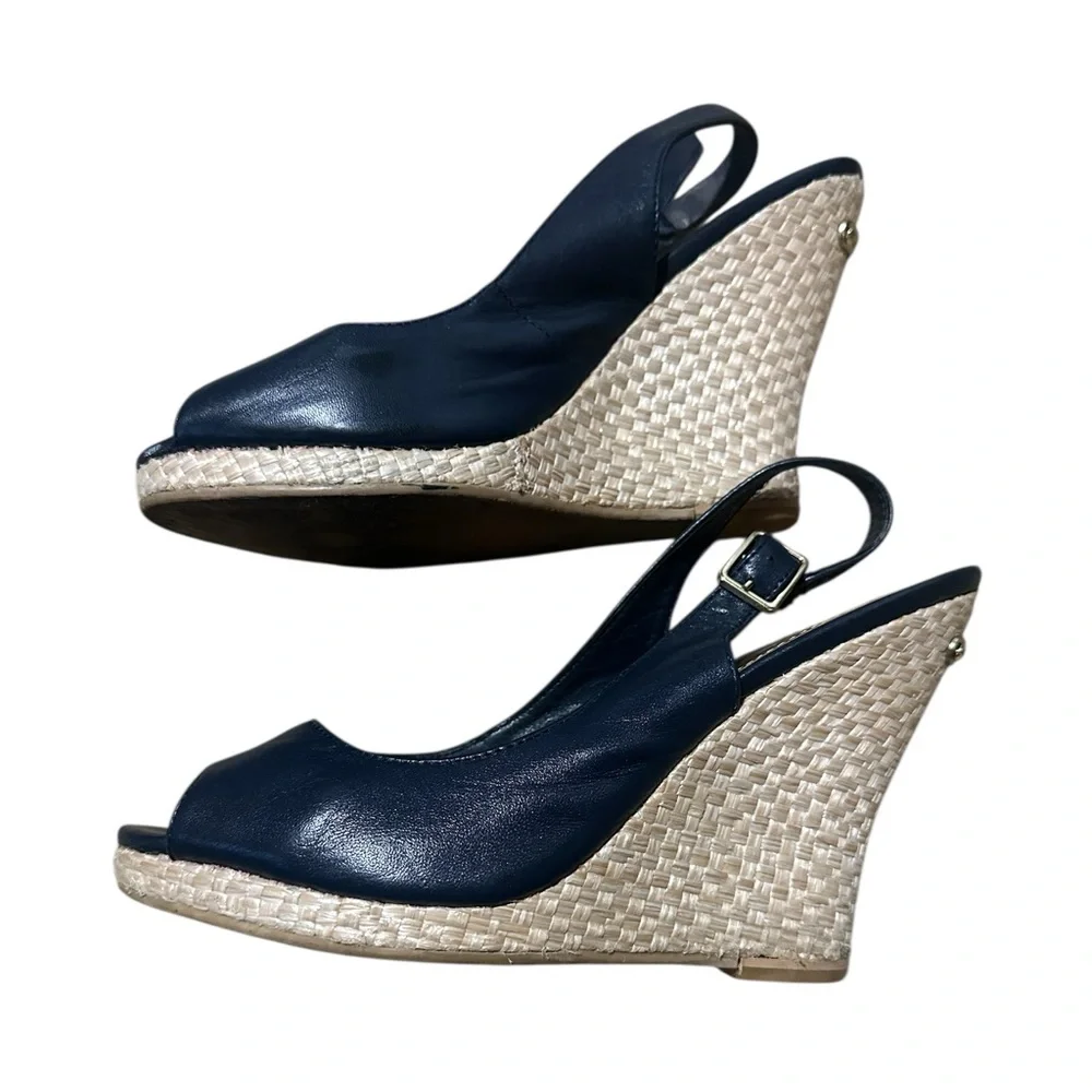 Lilly Pulitzer Krisie Wedge Sling Back Sandals Navy Blue Women's 8